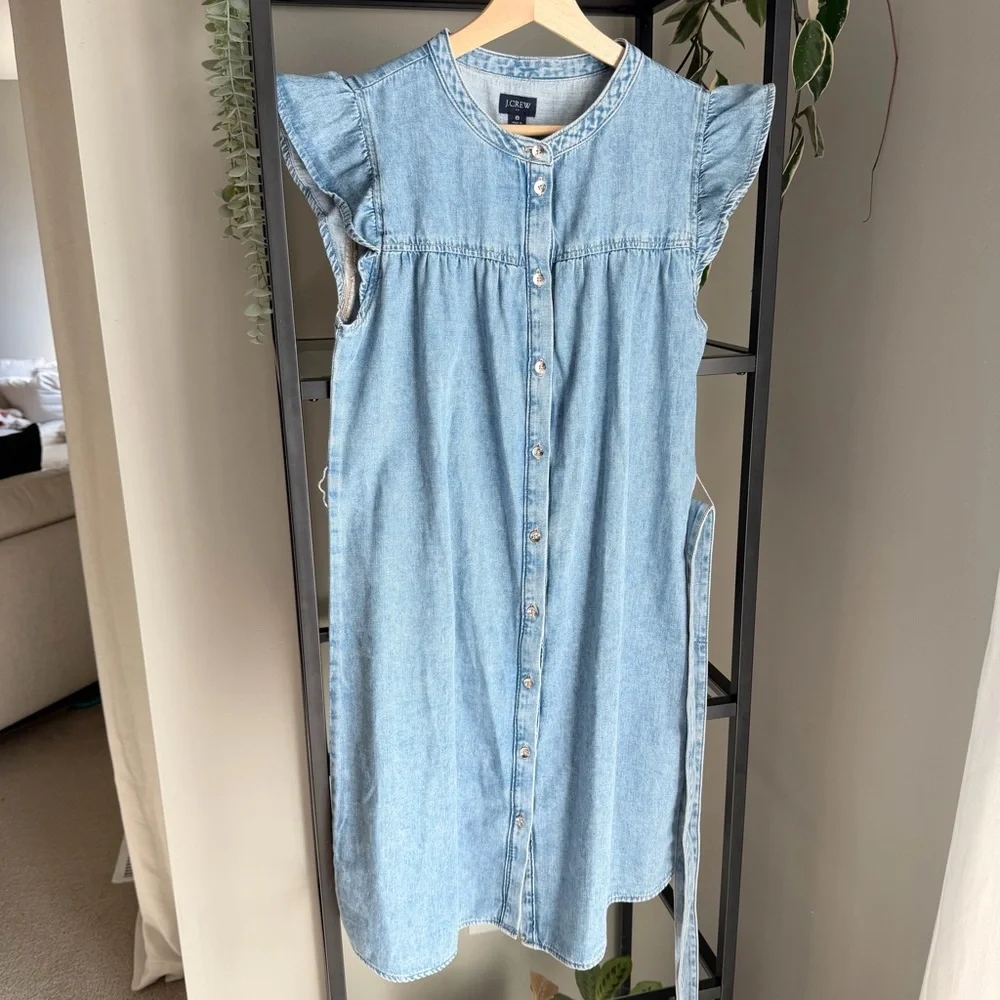 NWT J. Crew Ruffle Sleeve Button Up Mini Denim Dress - Picture 5 of 9